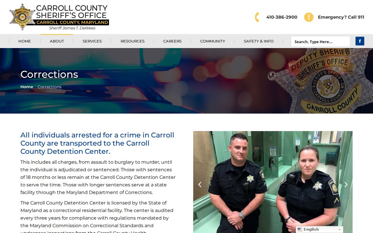 Carroll County detention center and central booking page for arrests on warrants