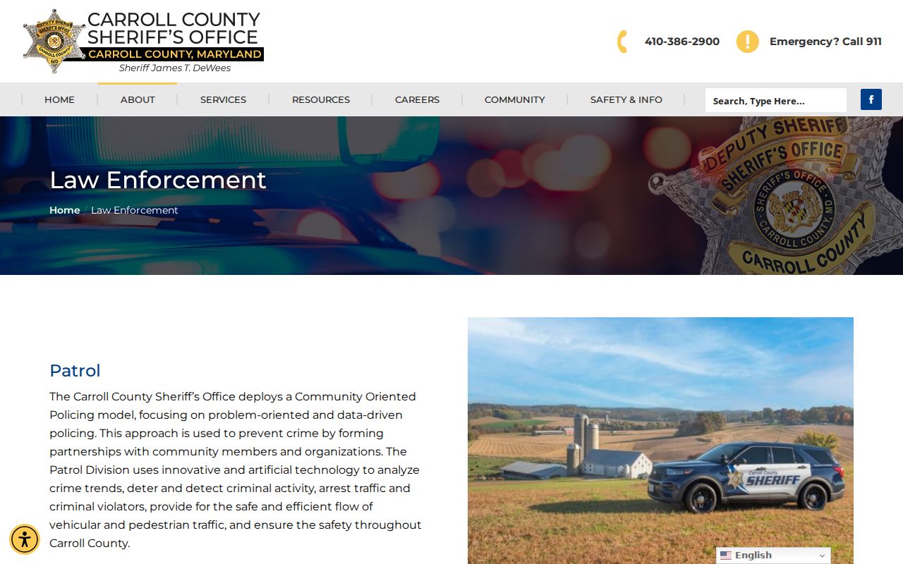 Carroll County Sheriff's Office warrant unit page describing warrant service in Carroll County